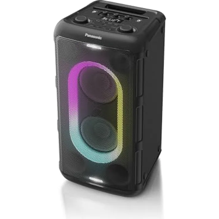 Panasonic SC-BMAX10E-K Tragbarer Party-Lautsprecher mit Bluetooth, integrierter Beleuchtung, 150 W, USB, optischem Eingang für TV, Gitarren- & Mikrofoneingängen für Karaoke, Schwarz