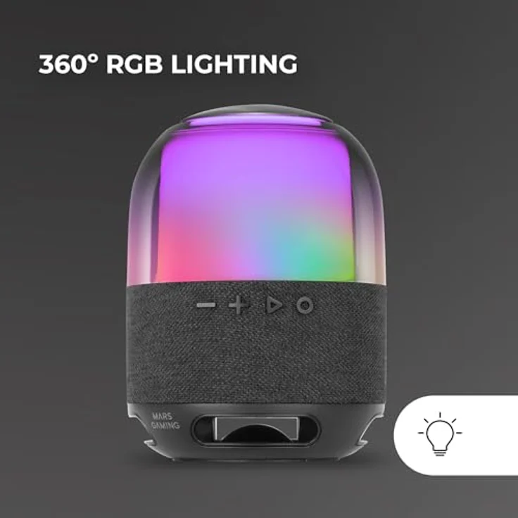 Mars Gaming MS-Flow, tragbarer Bluetooth-Lautsprecher 15W mit 360° RGB Beleuchtung, 57mm DeepBass-Treiber, Bluetooth 5.3 und MicroSD, Schwarz – Bild 5