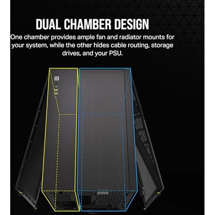 CORSAIR 2500D Airflow mATX PC-Gehäuse - Ohne Lüfter - Zweikammer-Design - Große Kühlungsflexibilität - Reverse Connection Motherboard-Kompatibel - Schwarz – Bild 3