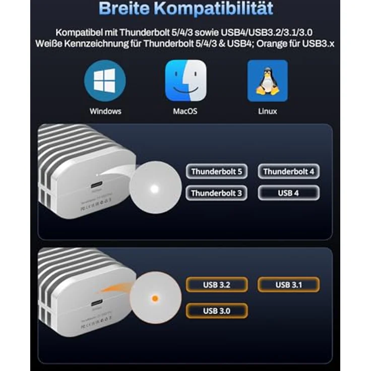TERRAMASTER D1 SSD Pro M.2 NVMe-Gehäuse, 80 Gbit/s, bis 7061 MB/s, Vollaluminium, lüfterlos, USB 4, Thunderbolt 5/4/3, kompatibel bis 8 TB – Bild 5