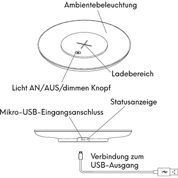 Kalb QI-Tischladegerät UFO, Drahtloses Laden, Dimmbare Ambientebeleuchtung, 183x183x23mm, Weiß - Qi-zertifiziert – Bild 5