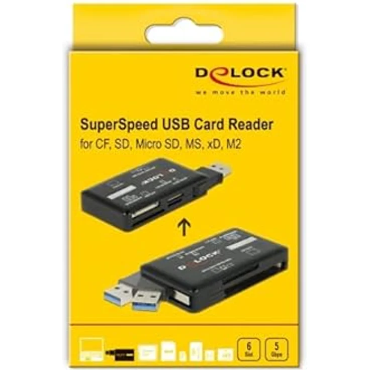 Delock Card Reader Extern 91758, USB-C 3.2 Gen 1 Speicherkartenlesegerät mit sechs Speicherkartenslots, Schwarz – Bild 4