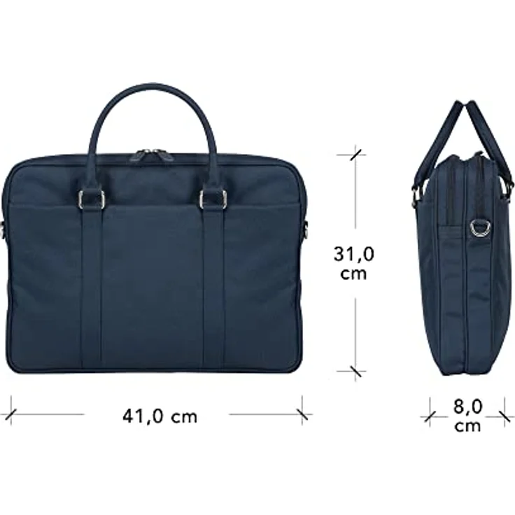 dbramante1928 Ginza - 16" Duo Pocket Laptop Bag Recycled - Handgefertigt aus recyceltem Material, blau, mit zwei Hauptfächern und abnehmbarem Schultergurt – Bild 2
