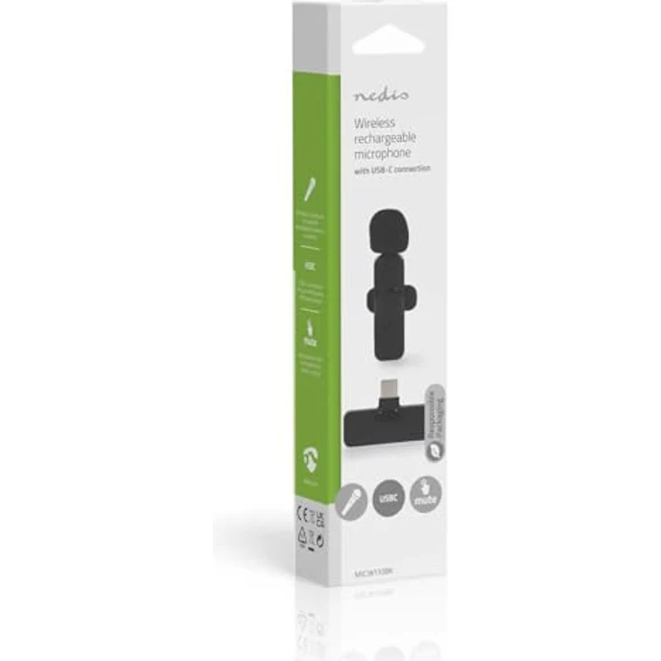 Nedis MICW110BK, kabelloses USB-C Lavaliermikrofon mit omnidirektionalem 360° HD-Mikrofon, 5 Stunden Betriebszeit, schwarz – Bild 9