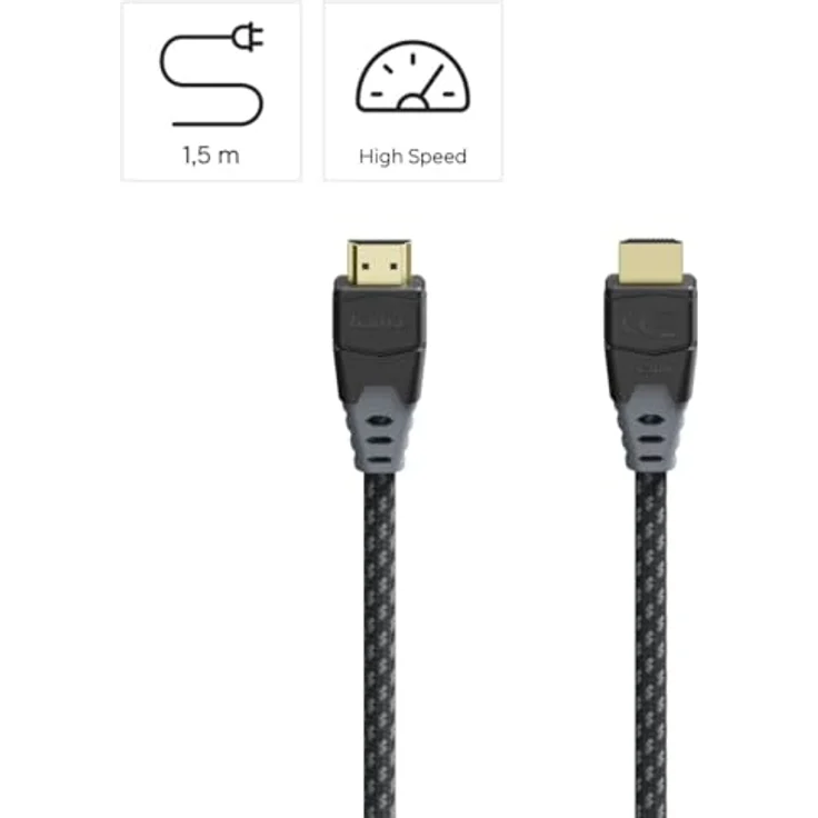 Hama 205445 High Speed HDMI-Kabel, Männlich Gerade, 48 Gbit/s, 8K, 1,5 m, vergoldet, Schwarz – Bild 2