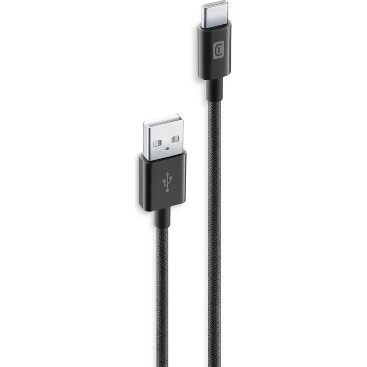 Cellularline Braided Data Cable USB-A/Typ-C, 150 cm, 18W, Schwarz, USB 2.0, Datenübertragungsrate bis zu 480 Mbit/s