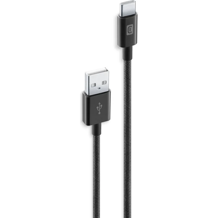 Cellularline Braided Data Cable USB-A/Typ-C, 150 cm, 18W, Schwarz, USB 2.0, Datenübertragungsrate bis zu 480 Mbit/s