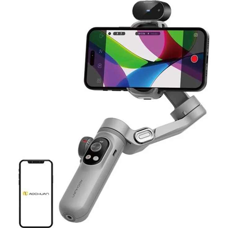 AOCHUAN X Pro Gimbal, 3-Achsen-Stabilisator mit KI-Sensoren und 6 Aufnahmemodi, grau