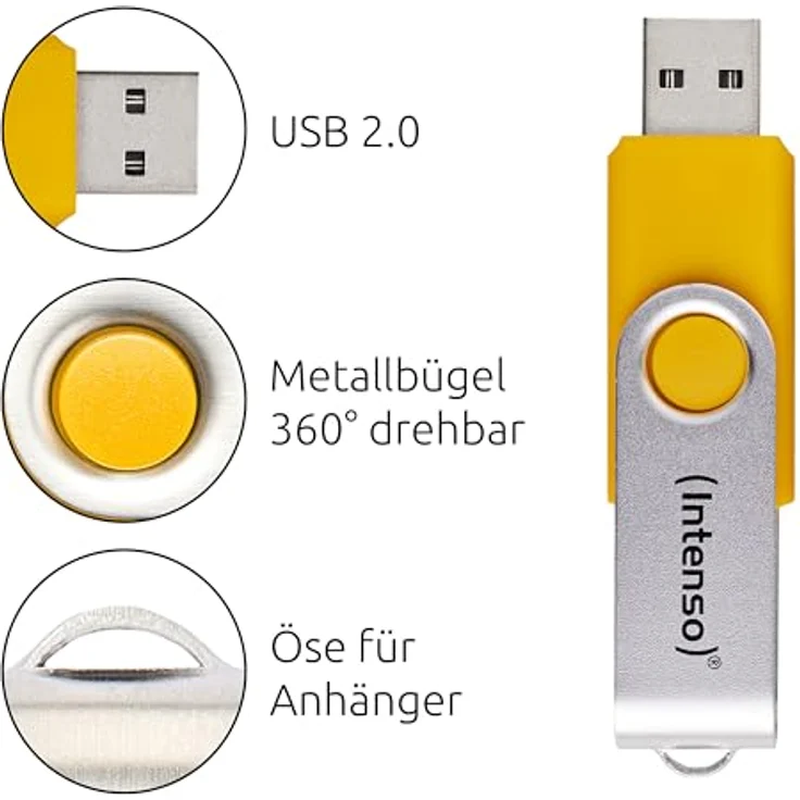 Intenso Basic Line 5X 16 GB USB-Sticks, USB 2.0, 5er Pack mit Beschriftungsetiketten in Gelb, Grün, Schwarz, Blau & Orange, silberner Metallbügel – Bild 3