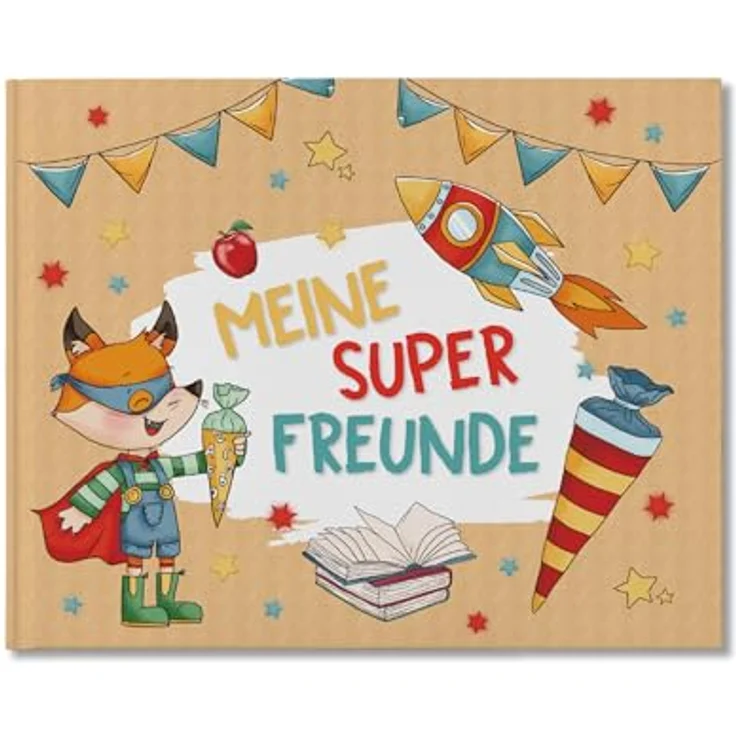 Papierdrachen Freundebuch für Kinder, Superhelden Tiere, 64 Seiten, Hardcover, buntes Design für 27 Freunde, ideale Geschenkidee zur Einschulung – Bild 1