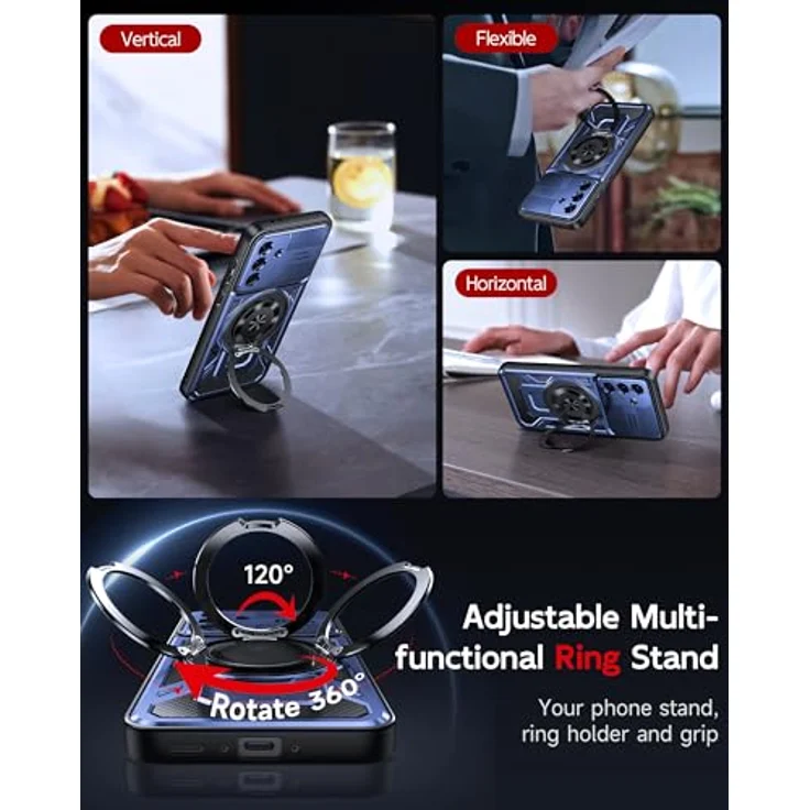 LeYi Handyhülle für Samsung Galaxy A56 5G / A36 5G, TPU Militärqualität mit 2 Schutzfolien, 360° drehbarem Metallring und Kameraschutz, stoßfest, blau – Bild 3