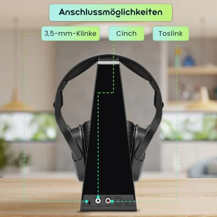 Casativo Digitaler Stereo-Funk-Kopfhörer mit 2-in-1 Funk- & Ladestation, kabellos, 30 m Reichweite, kristallklarer Sound, schwarz – Bild 6