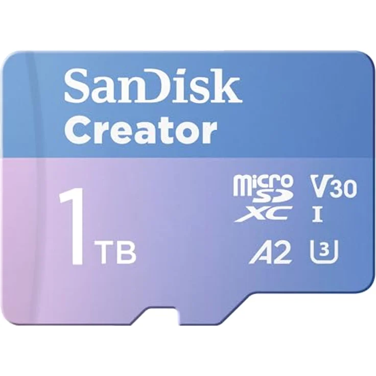 SanDisk Creator microSDXC UHS-I Speicherkarte 1 TB + Adapter (Für Smartphones, Kameras und Drohnen, 5.3K & 4K, A2, C10, V30, U3, bis zu 190 MB/s Übertragung, inkl. 3 Monate Adobe Lightroom) – Bild 1