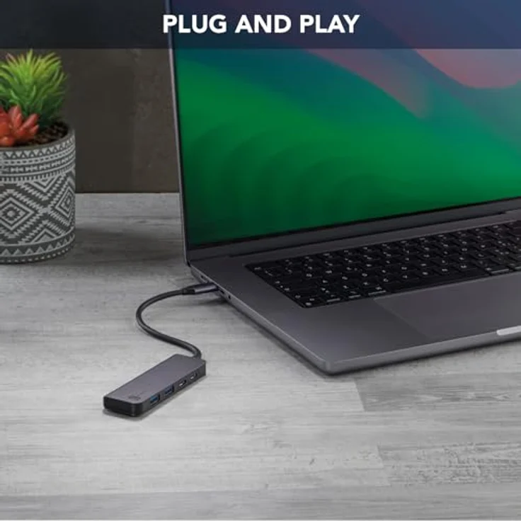 Cellularline HUB Starter, 4-Port-Hub mit 2 USB-A- und 1 USB-C-Anschluss, Metallgrau, USB-C Power Delivery bis zu 100W, elegant und robust – Bild 3