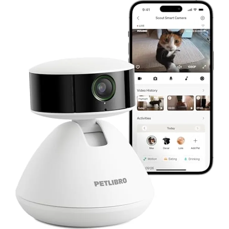 PETLIBRO Scout Haustierkamera, 360° HD Hundkamera mit App, KI-gesteuert, Multi-Tiererkennung, Aktivitäts-Tracking, Farb-Nachtsicht 1080p