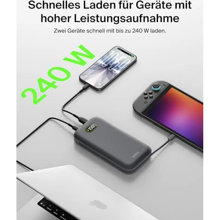 Belkin BOOST Charge Laptop Power Bank 27.000mAh, 240W, USB-C mit Kabel, für bis zu 3 Geräte, digitale Ladestatusanzeige, Handgepäck zugelassen – Bild 3