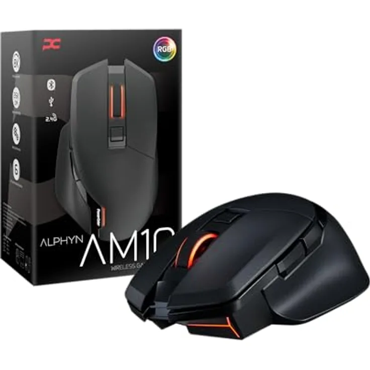 PowerColor ALPHYN AM10 Kabellose Gaming-Maus, 26.000 DPI PAW3395-Sensor, RGB-Beleuchtung, Schwarz