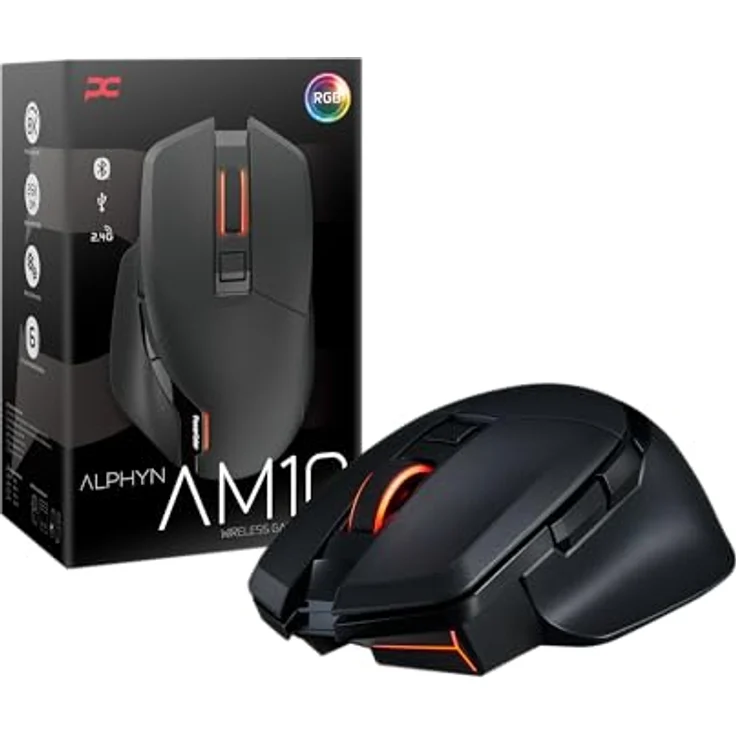 PowerColor ALPHYN AM10 Kabellose Gaming-Maus, 26.000 DPI PAW3395-Sensor, RGB-Beleuchtung, Schwarz – Bild 1