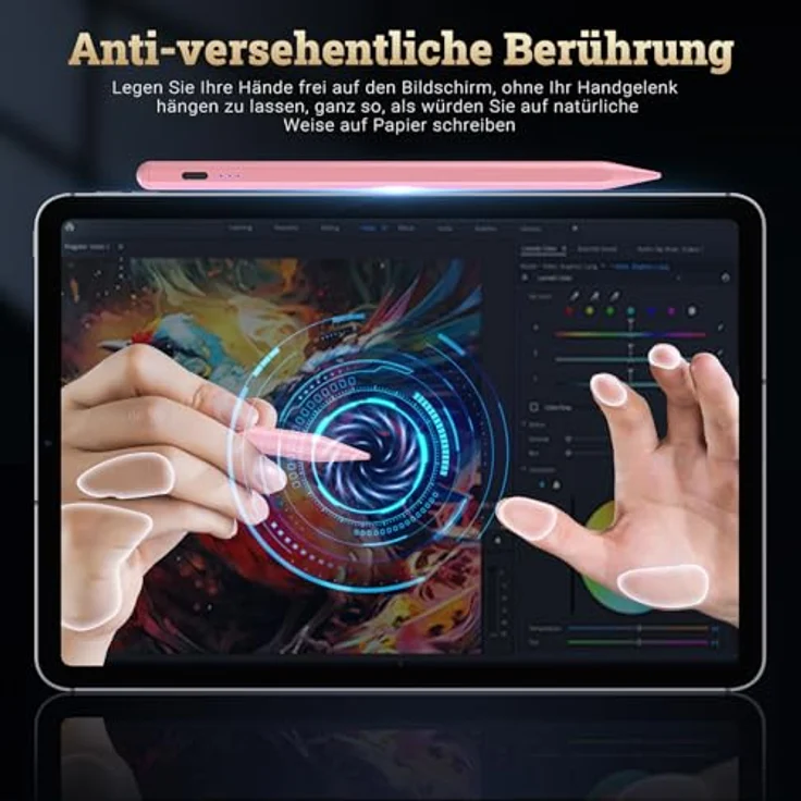 BAZO Stift für iPad 2018-2024, Pencil 2. Generation mit Schnellladefunktion, Palm Rejection und Neigungssensitivität, Rosa – Bild 4