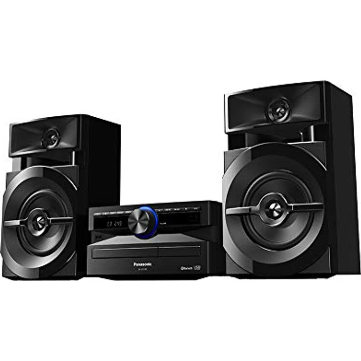 Panasonic Mini-System, 300 W, 2-Wege-Lautsprecher, Woofer:13 cm, CD-Player, CD-R-R W, Bluetooth, USB, 30 FM-15AM RDS, AUX, Audio-Qualität, blaue Beleuchtung, Schwarz FM-AM RDS-Radio blau – Bild 4