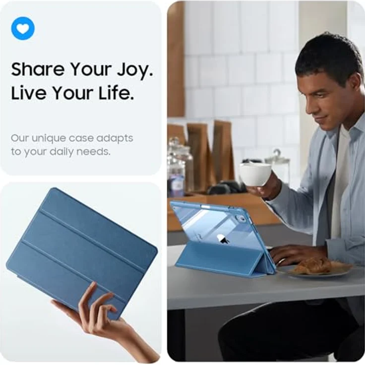 Fintie Hybrid Hülle für iPad (A16) 11 Zoll 2025 & iPad 10 Gen. 10.9 Zoll 2022, Stoßfeste Schutzhülle mit integrierten Stifthalter und transparenter Hartschale, Dunstblau – Bild 5