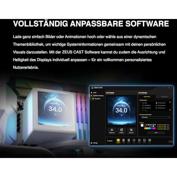 GAMDIAS CHIONE P5, 360-mm-AIO-CPU-Wasserkühler mit drehbarem 3,4-Zoll-IPS-LCD-Display, ARGB-PWM-Lüfter und verstecktem Kabeldesign, Weiß – Bild 4