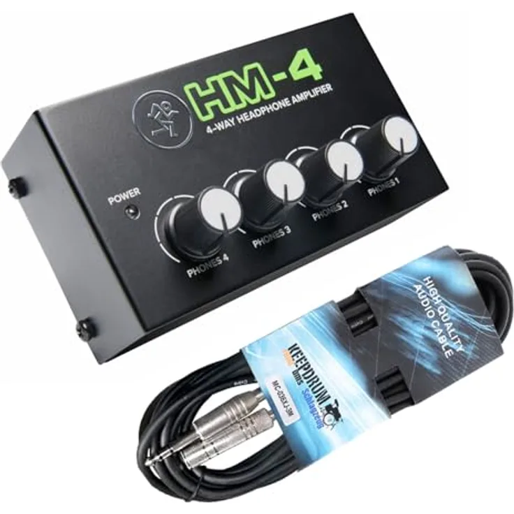 Mackie HM-4, Kompakter 4-Kanal Kopfhörerverstärker mit robuster Metallkonstruktion und keepdrum Verlängerungskabel