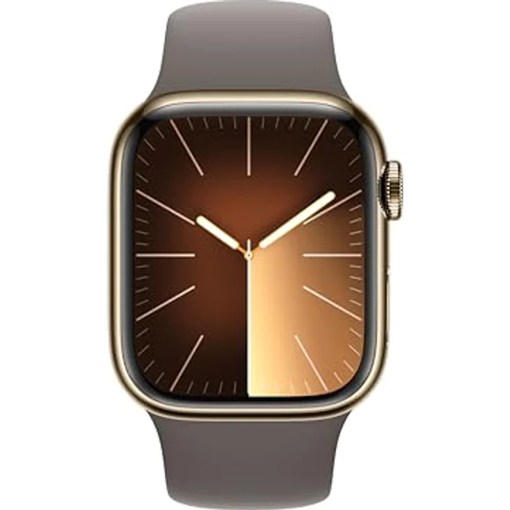 Apple Watch Series 9 GPS + Cellular, 41 mm Edelstahlgehäuse Gold, Sportarmband Tonbraun – M/L – Bild 2