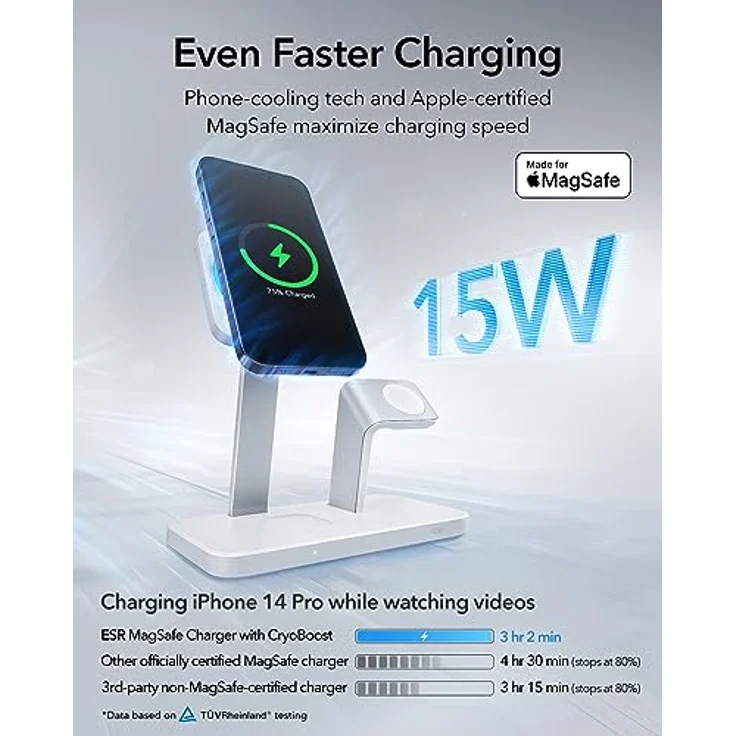 ESR 25W 3 in 1 Ladeständer für MagSafe, hergestellt für Apple-zertifiziertes magnetisches kabelloses Ladegerät, 15W Ladestation für MagSafe und iPhone 15/14/13/12, Apple Watch/AirPods Pro/3, Weiß – Bild 2