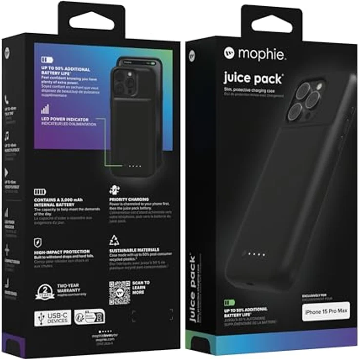 ZAGG Mophie Juice Pack Hülle für iPhone 15, integrierte 2400 mAh Powerbank, schwarz – Bild 5