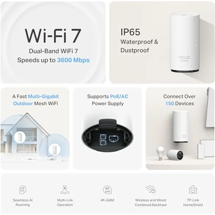 TP-Link Deco BE25, Outdoor Wi-Fi 7 Router mit Dualband-WLAN bis zu 2.882 Mbit/s, 2× 2,5-Gbit/s-Ports, IP65 wetterfest, PoE/AC-Stromversorgung – Bild 2