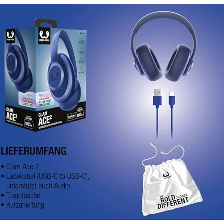 Fresh'N Rebel Clam Ace 2, Kabellose Kopfhörer mit aktiver Geräuschunterdrückung, 100 h Wiedergabezeit, Blau – Bild 9