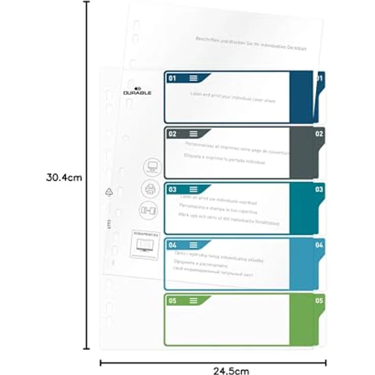 DURABLE Aktenordner, PP, 270 my, Universallochung, farbig sortiert, A4+, 5 Stück – Bild 5