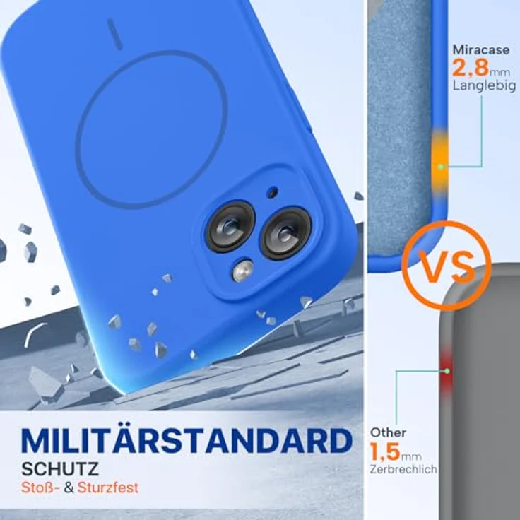 miracase iPhone 15 Hülle mit MagSafe, stoßfest, kratzfestes Mikrofaser-Innenfutter, Flüssigsilikon, Mittelmeerblau – Bild 2