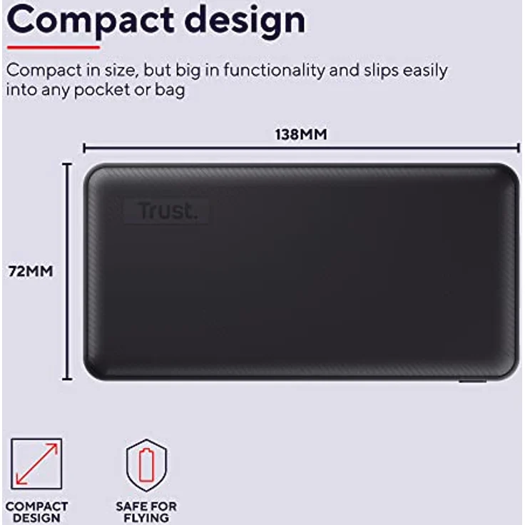 Trust Mobile Primo Powerbank Schnellladefunktion 15000 mAh, Nachhaltig, USB C Externer Akku, Tragbares Ladegerät 3A, Power Bank Handy, Smartphone, iPhone, iPad, Samsung, Xiaomi, Huawei, Tablet – Bild 4