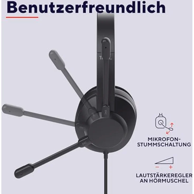 Trust Ayda Max USB Headset, Over-Ear Kopfhörer mit Noise Cancelling ENC Mikrofon, 1,80m Kabel, 85% Recyclingkunststoff, Schwarz – Bild 5