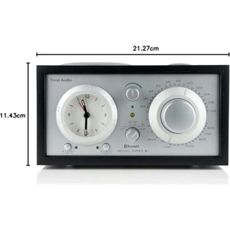 Tivoli Audio Model Three Bluetooth UKW-/MW-Radiowecker (Schwarz / Silber) - AM/FM-Radio mit Bluetooth, 3,5-mm-AUX-Eingang, Wecker mit Sleep-Timer und USB-Aufladung – Bild 4