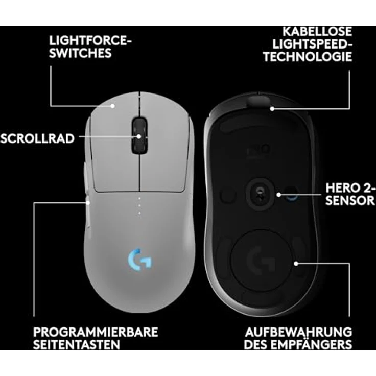 Logitech Pro 2 Lightspeed, Kabellose und Kabelgebundene Gaming-Maus mit HERO 2 Sensor, Weiss – Bild 6