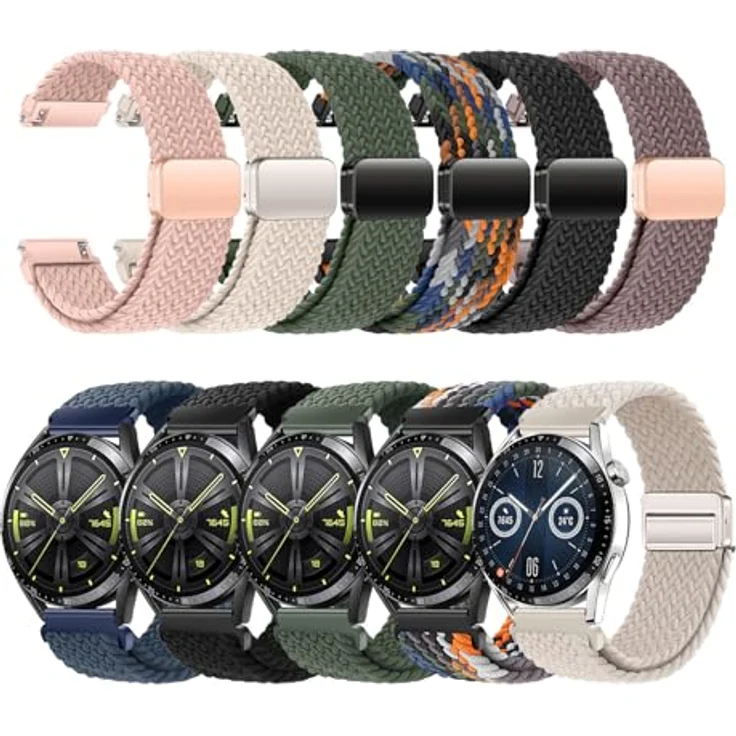GIOPUEY Geflochtenes Nylon Armband für Huawei Watch GT 6/GT 5 41mm, elastisch und atmungsaktiv, unisex, Beige – Bild 3