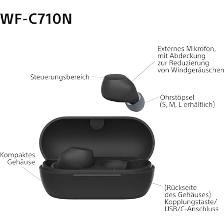 Sony WF-C710N True Wireless In-Ear Kopfhörer Schwarz mit ANC, Bluetooth 5.3, 21,5h Laufzeit, Spritzwasserschutz – Bild 10