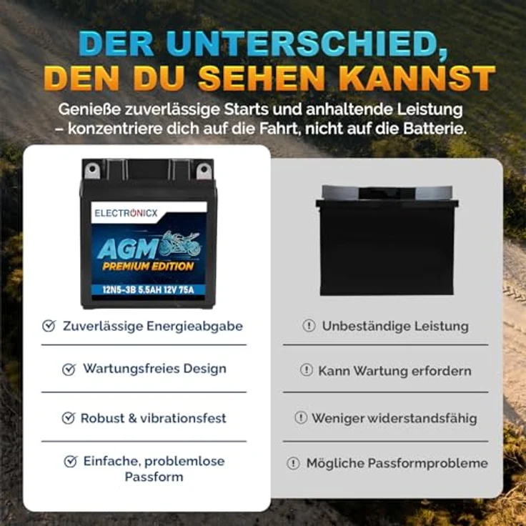 Electronicx AGM-12N5-3B, AGM Motorradbatterie 5.5Ah 12V, wartungsfrei, auslaufsicher, rüttelfest für Motorräder, Roller und Quads – Bild 7