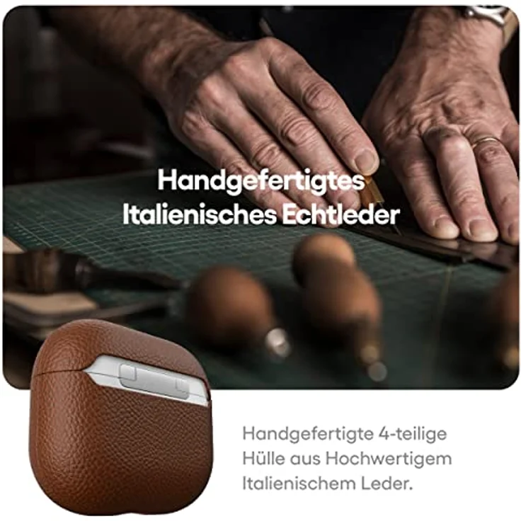 KeyBudz Artisan Leder Schutzhülle für Apple AirPods 3 Case, Etui, Ledertasche Echtleder, Kopfhörer Ohrhörer Zubehör, braun – Bild 2