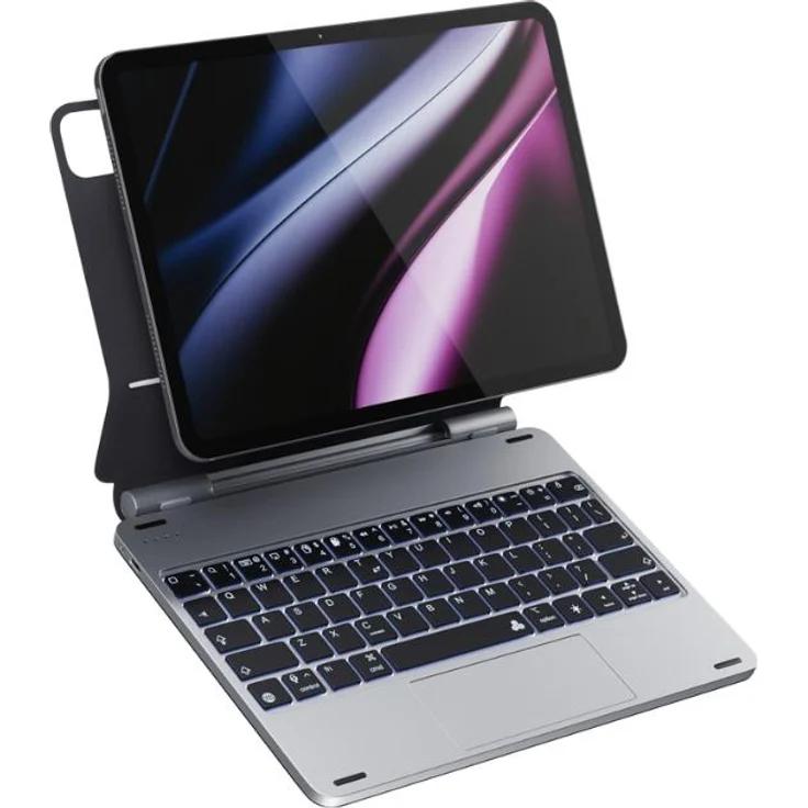 Epico Aluminium Backlit Keyboard Case, Tablet Tastatur mit Bluetooth, 7-farbiger Beleuchtung, Silber