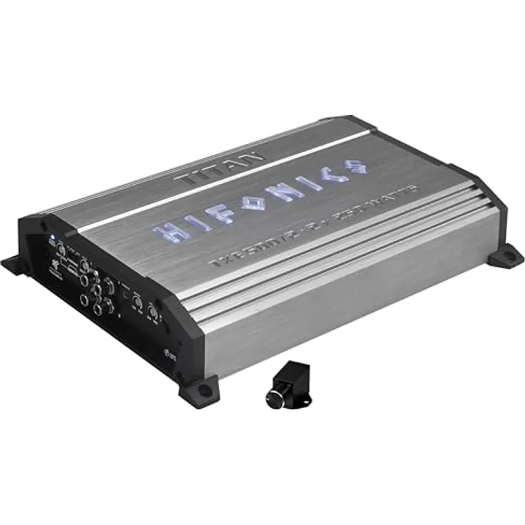 Hifonics TITAN EVO TXE500/2, Analog 2-Kanal Verstärker mit 250 W RMS, grau gebürsteter Aluminium-Kühlkörper und beleuchtetem Logo in Blau oder Weiß