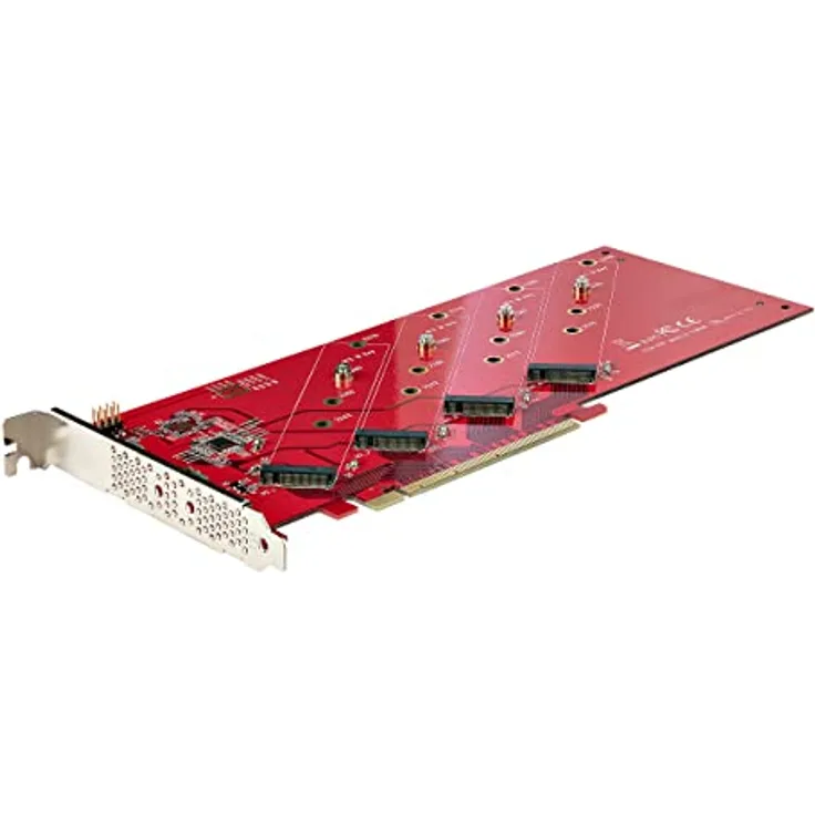 StarTech Quad M.2 PCIe Adapterkarte, PCI Express 4.0 x16 auf Vierfach NVMe oder AHCI M-Key SSDs, 7, 8GBit/s je Laufwerk, Bifurkation erforderlich, Windows/Linux kompatibel (QUAD-M2-PCIE-CARD-B), Red