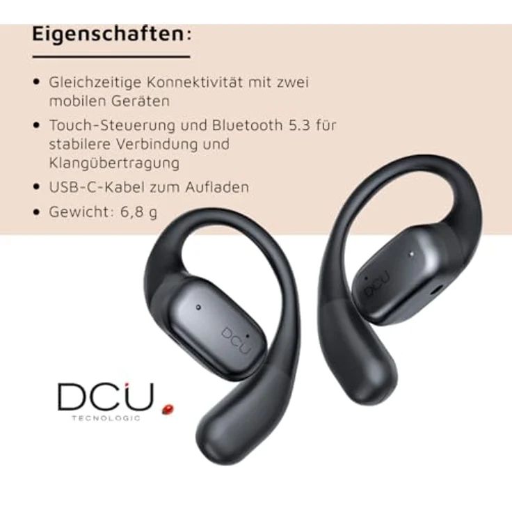 DCU Tecnologic 34153535, Kabellose Kopfhörer mit Touch-Steuerung, Bluetooth 5.3, 20 Stunden Akkulaufzeit, schwarz – Bild 4