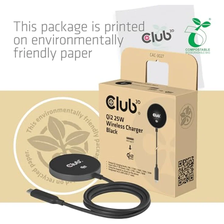 club3D Qi2 Induktions-Ladegerät CAC-3027, 25W USB-C Schnellladegerät in Schwarz mit Sicherheitsmerkmalen – Bild 9