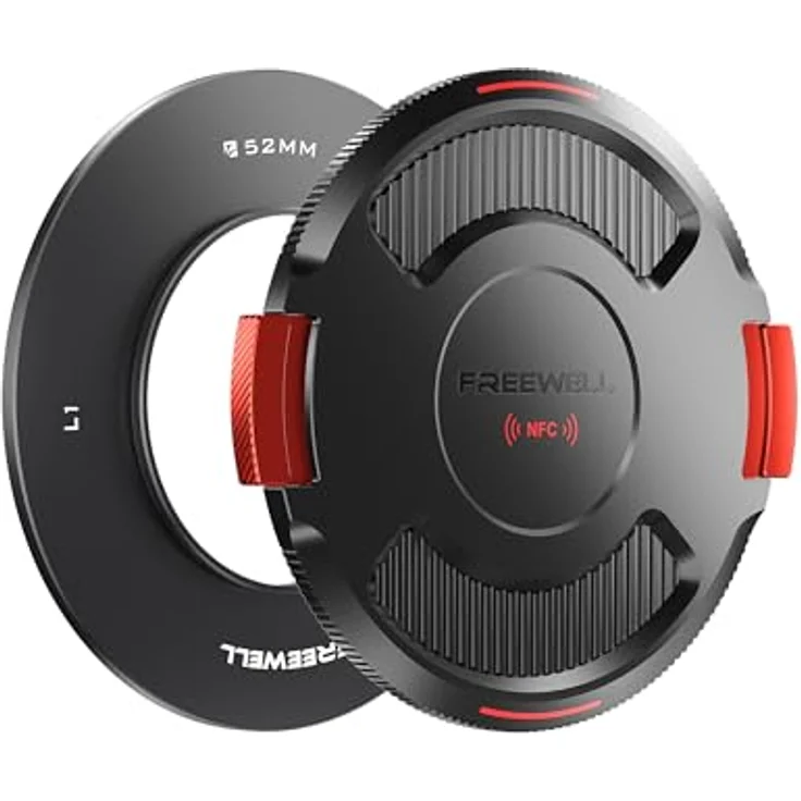Freewell 52 mm Adapterring mit Kappe, Verriegelbarer Objektivdeckel mit NFC-Technologie, für The Real Locking L1 VND/CPL