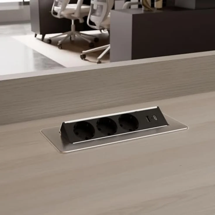 kalb | 3er Flipup-Mehrfachsteckdose Voltaris mit USB A/C, Steckdosenleiste 230VAC 16A, Tischanschlussfeld für Möbel, Einbau-Steckdose mit USB Ports, Versenkbare Mehrfachsteckdose, EU-Schutzkontaktsteckt, Material für Möbel – Bild 2