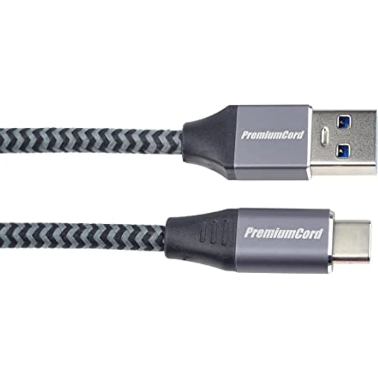 PremiumCord USB-C auf USB 3.0 Verbindungskabel 3m, Datenkabel SuperSpeed bis zu 5Gbit/S, Schnellladung bis zu 3A, USB 3.1 Generation 1 Typ C Stecker, Textilkabel Geflecht, Farbe Schwarz, Länge 3m – Bild 2